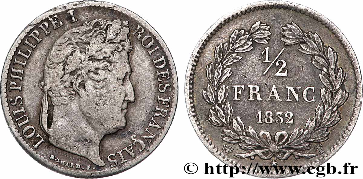 1/2 franc Louis-Philippe 1832 Nantes F.182/26 VF 