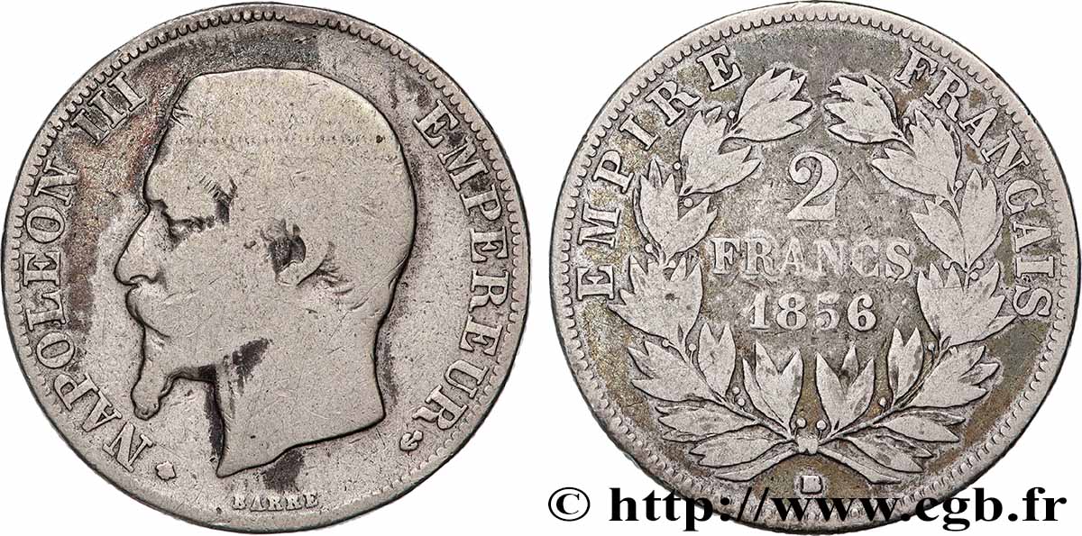 2 francs Napoléon III, tête nue, petit BB 1856 Strasbourg F.262/7 B 
