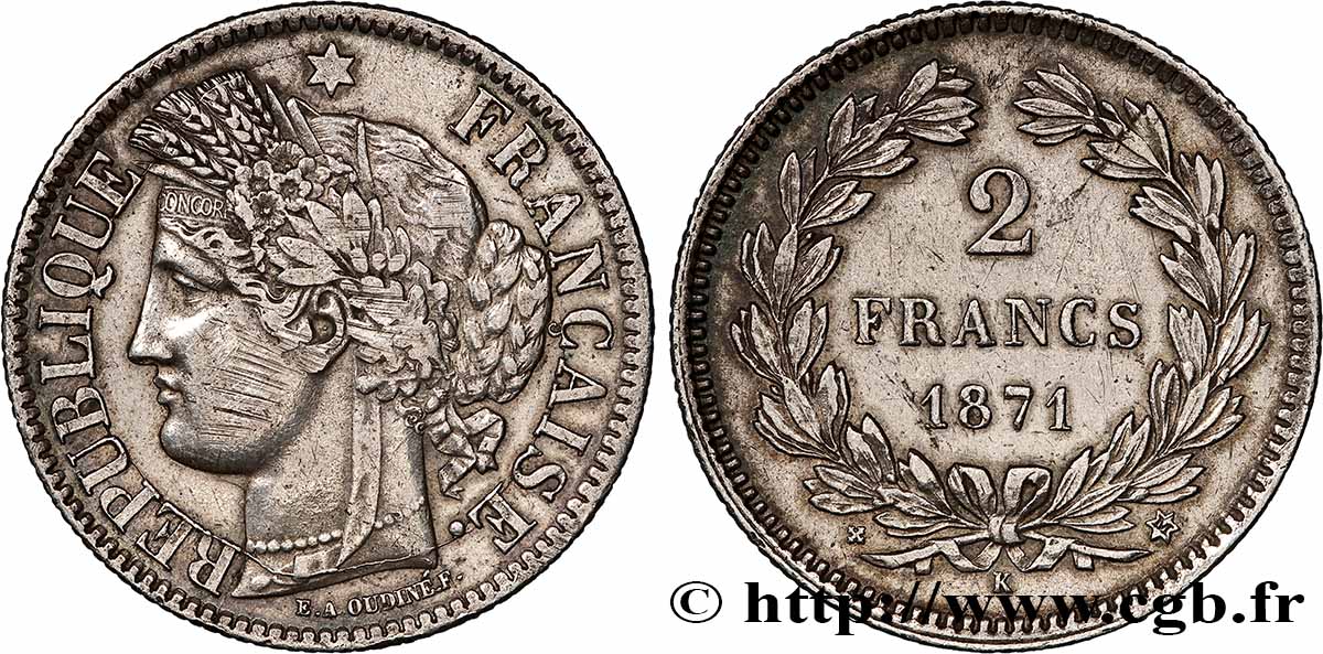 2 francs Cérès, sans légende 1871 Bordeaux F.264/4 BB 