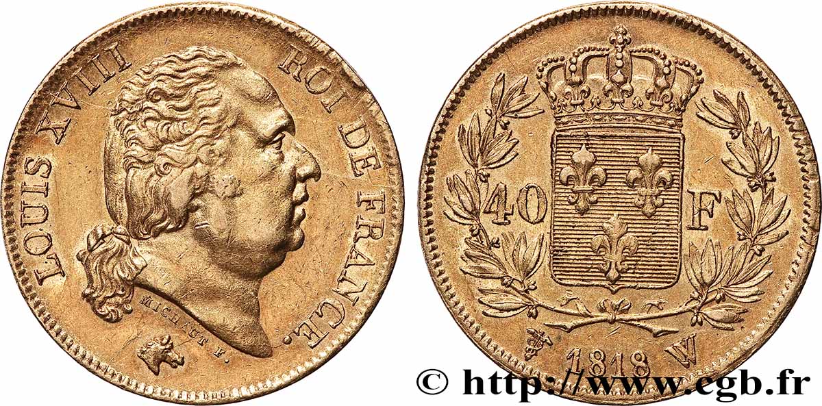 40 francs or Louis XVIII 1818 Lille F.542/8 TTB+ 