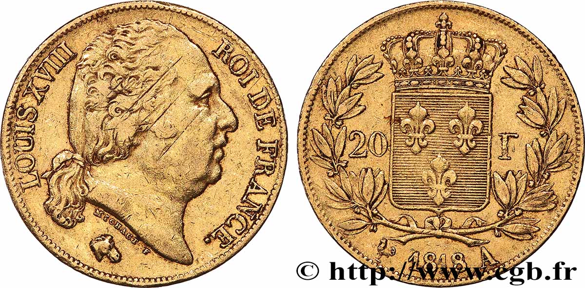 20 francs or Louis XVIII, tête nue 1818 Paris F.519/10 BB 