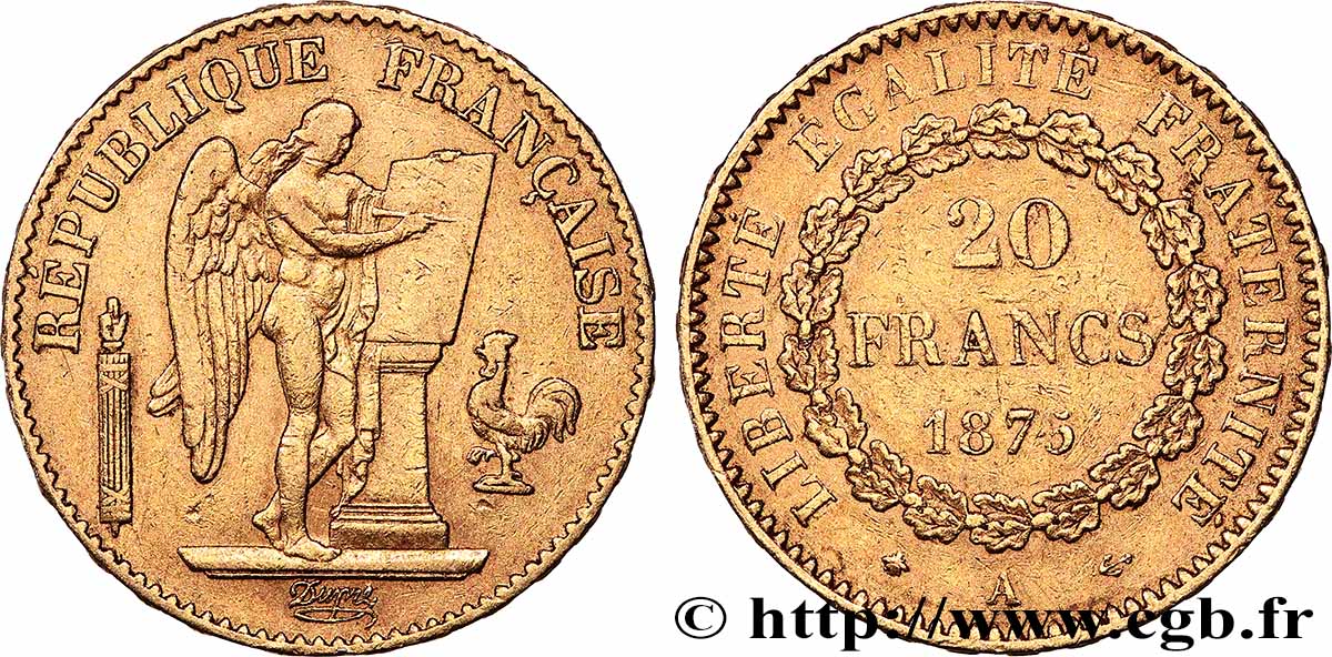 20 francs or Génie, Troisième République 1875 Paris F.533/3 TB+ 