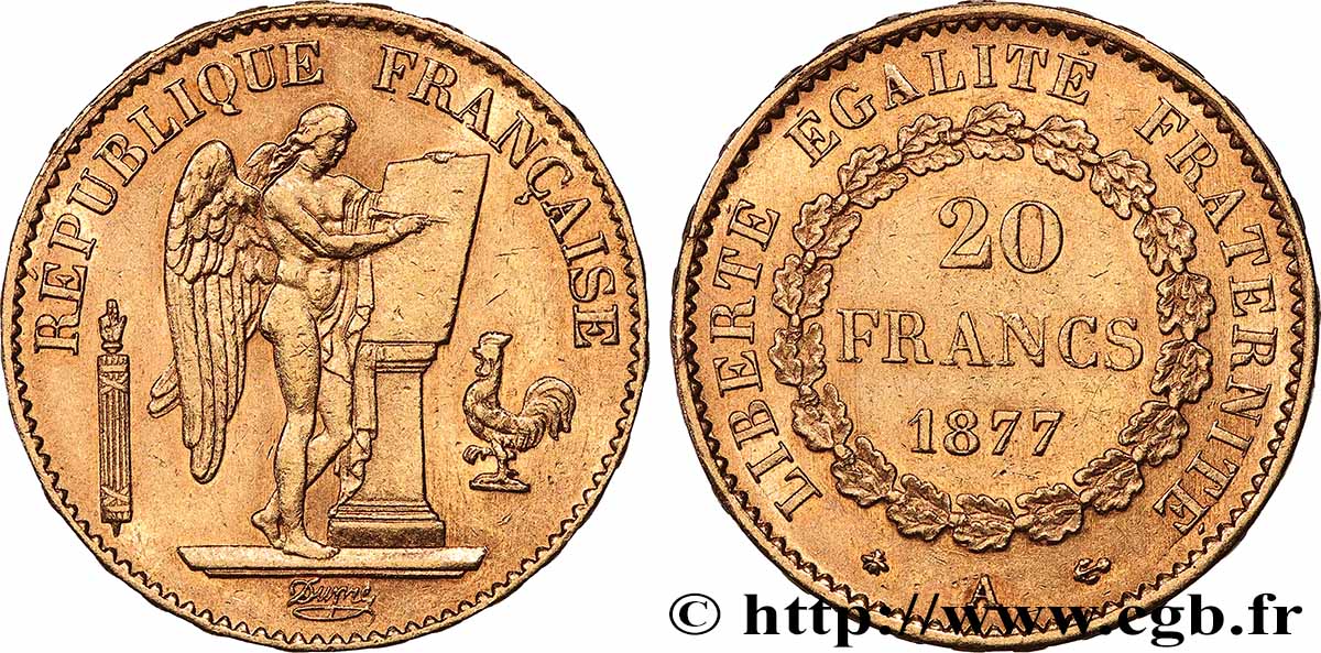 20 francs or Génie, Troisième République 1877 Paris F.533/5 TTB 