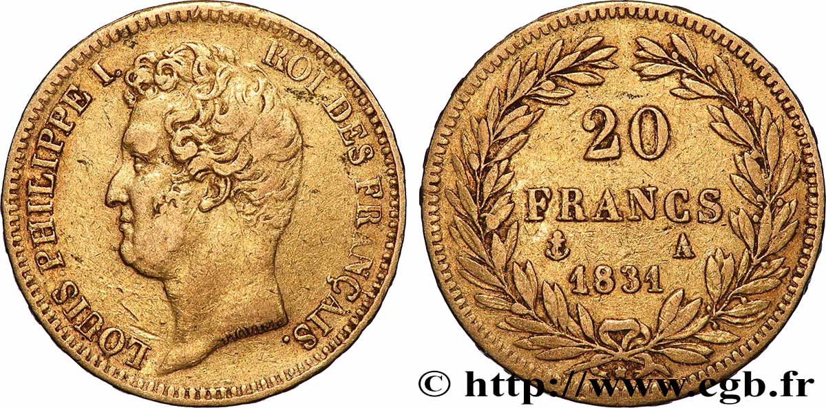 20 francs or Louis-Philippe, Tiolier, tranche inscrite en relief 1831 Paris F.525/2 VF 