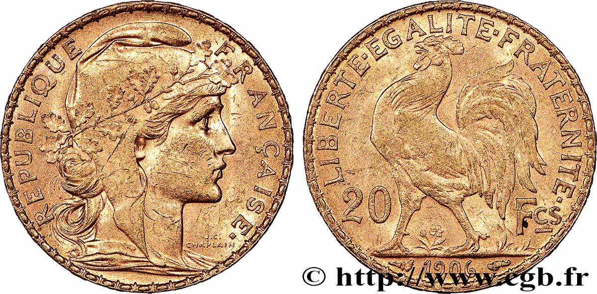 20 francs or Coq, Dieu protège la France 1906 Paris F.534/11 AU 