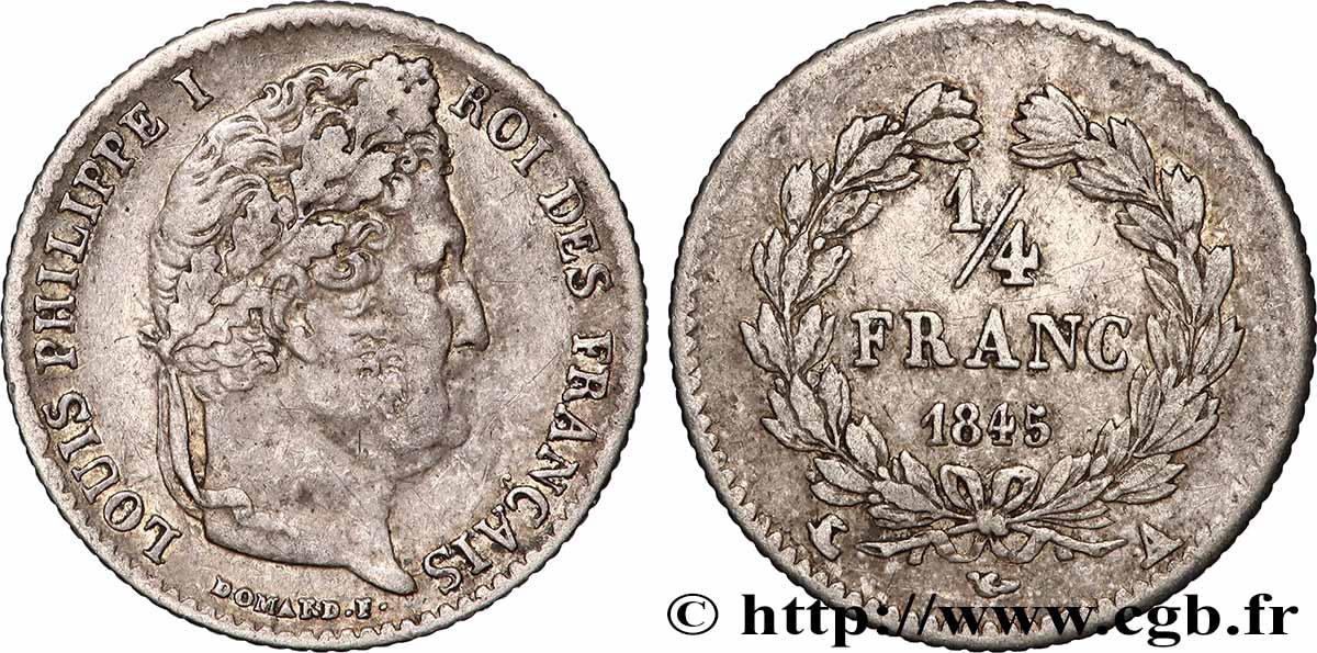 1/4 franc Louis-Philippe 1845 Paris F.166/102 TTB 