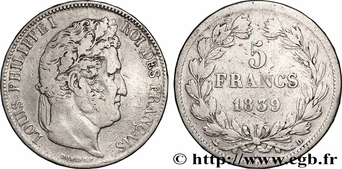 5 francs IIe type Domard 1839 Lyon F.324/78 TB 