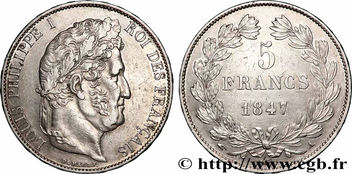 5 francs IIIe type Domard 1847 Paris F.325/14 SUP 