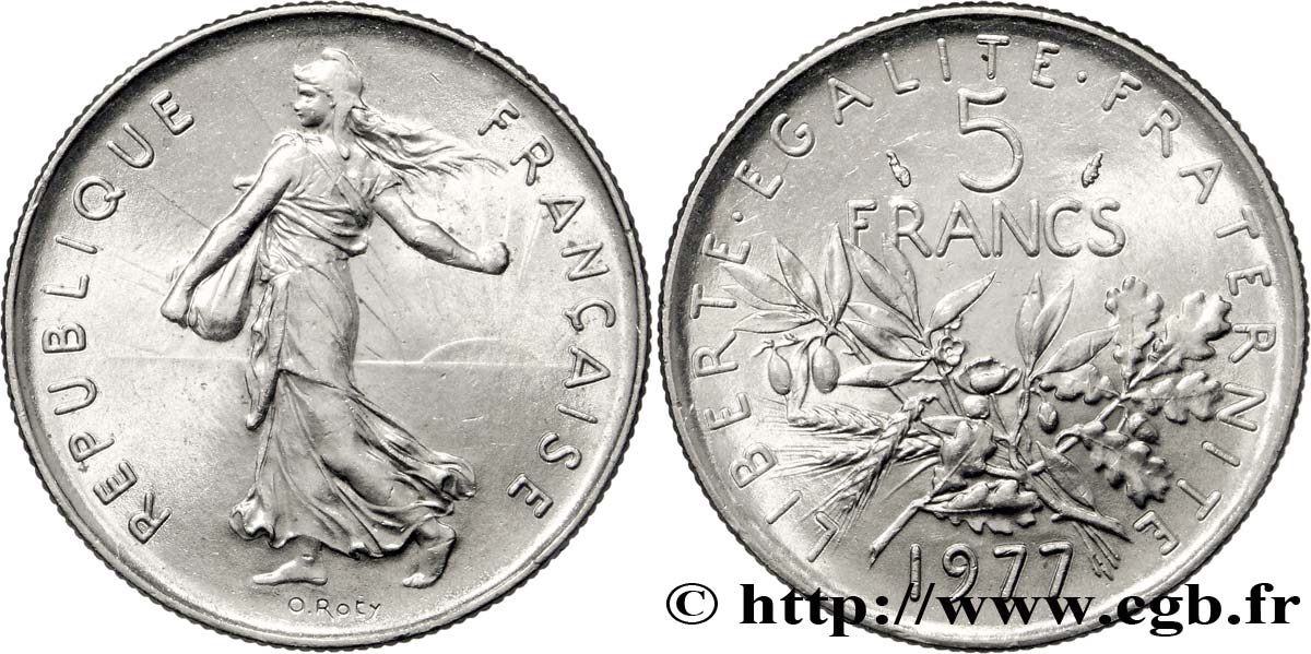 5 francs Semeuse, nickel 1977 Pessac F.341/9 MS63 