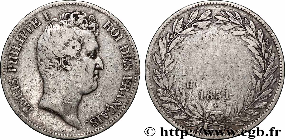 5 francs type Tiolier avec le I, tranche en creux 1831 La Rochelle F.315/18 MB 