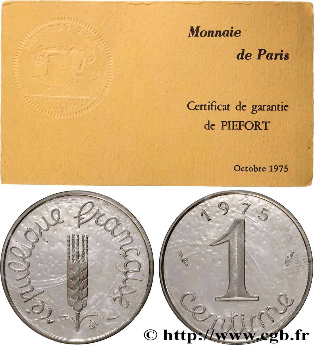 Piéfort Argent de 1 centime Épi 1975 Pessac GEM.4 P2 FDC 