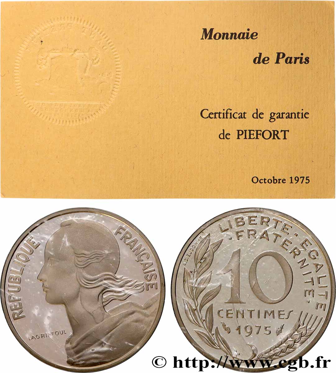 Piéfort argent de 10 centimes Marianne 1975 Pessac GEM.46 P2 FDC 