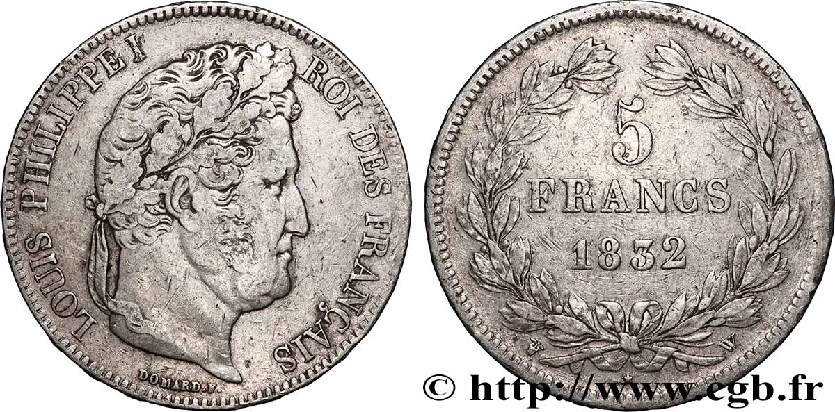 5 francs IIe type Domard 1832 Lille F.324/13 MBC 