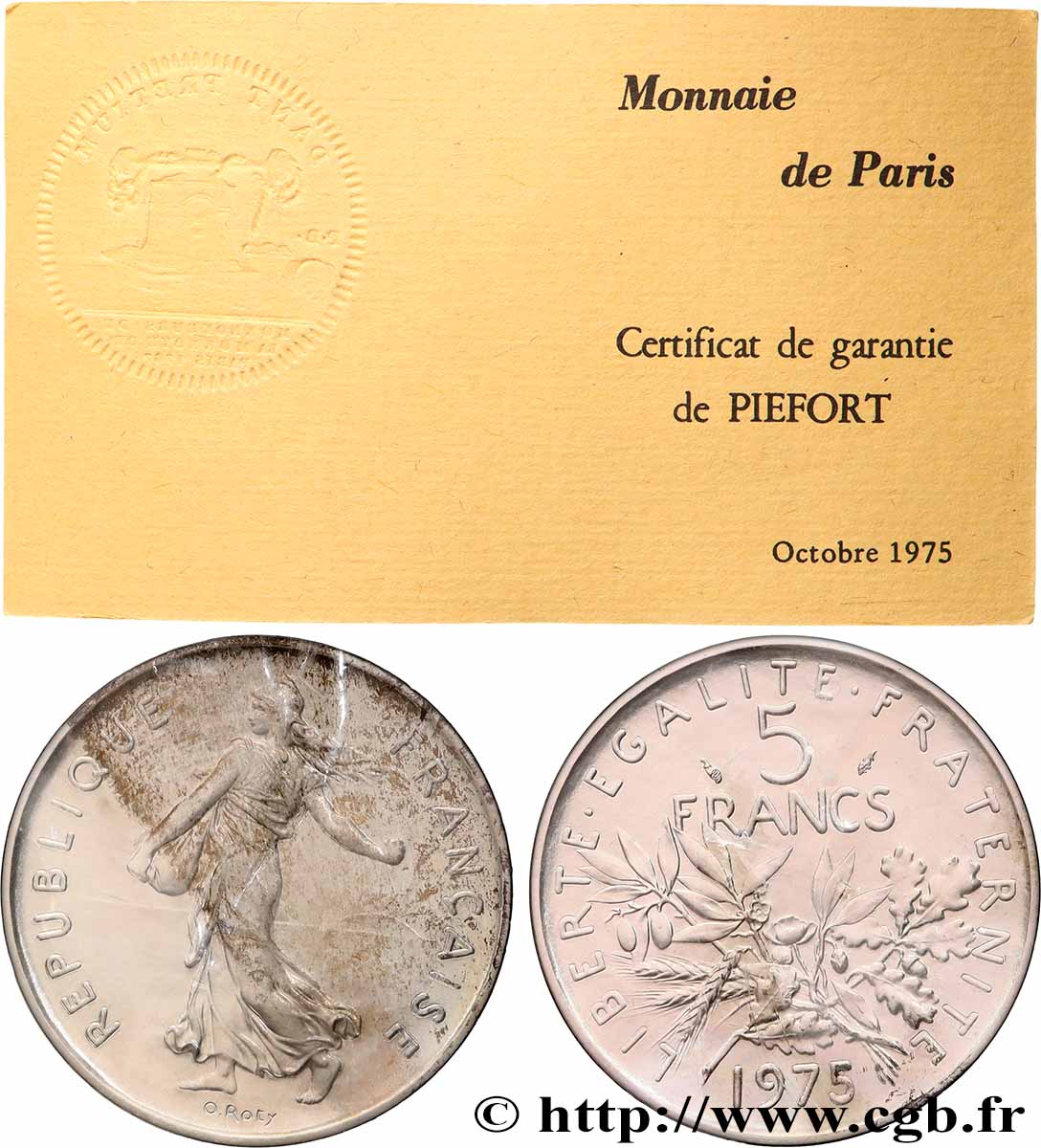 Piéfort Argent de 5 francs Semeuse 1975 Pessac GEM.154 P2 fST 