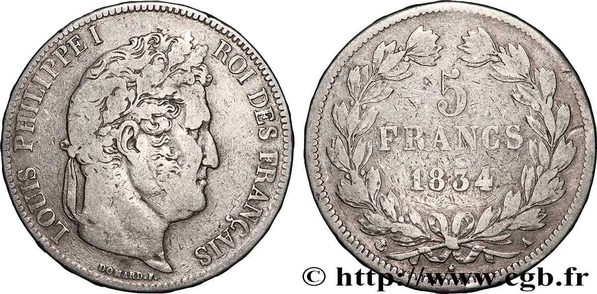 5 francs IIe type Domard 1834 Paris F.324/29 MB 
