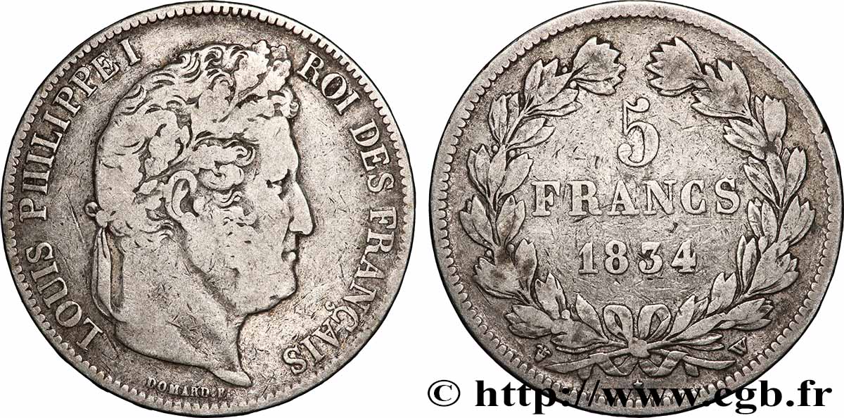 5 francs IIe type Domard 1834 Lille F.324/41 MB 