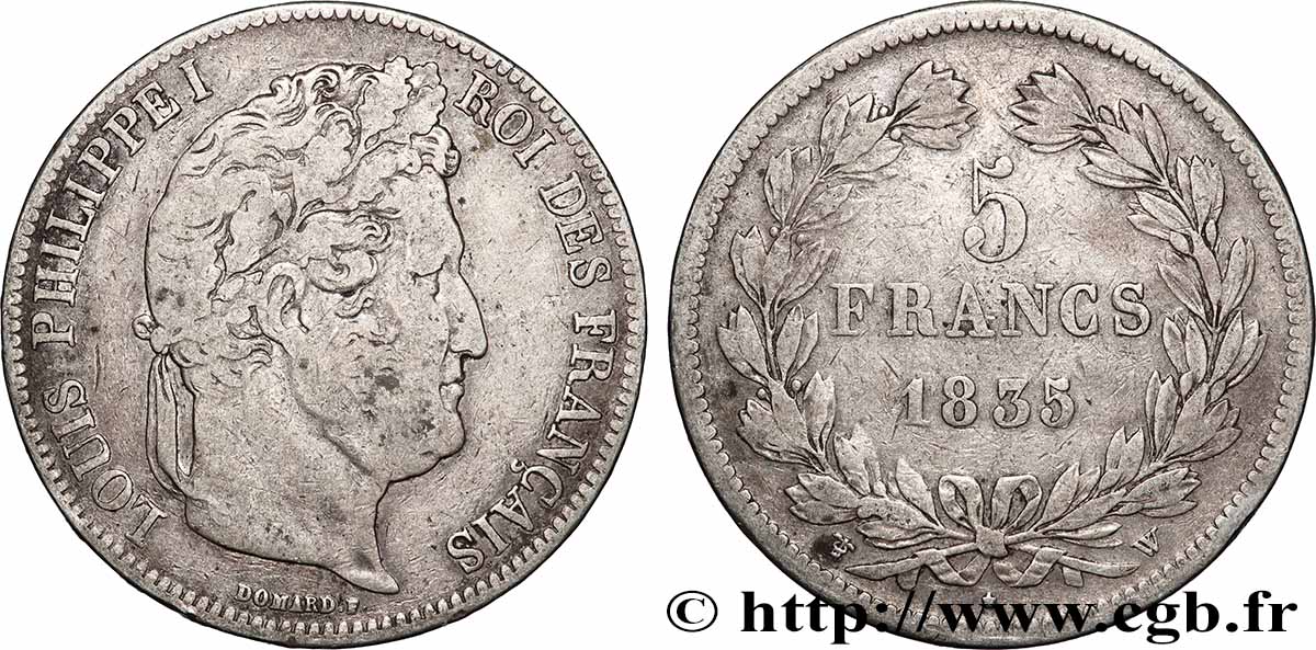 5 francs IIe type Domard 1835 Lille F.324/52 TB 