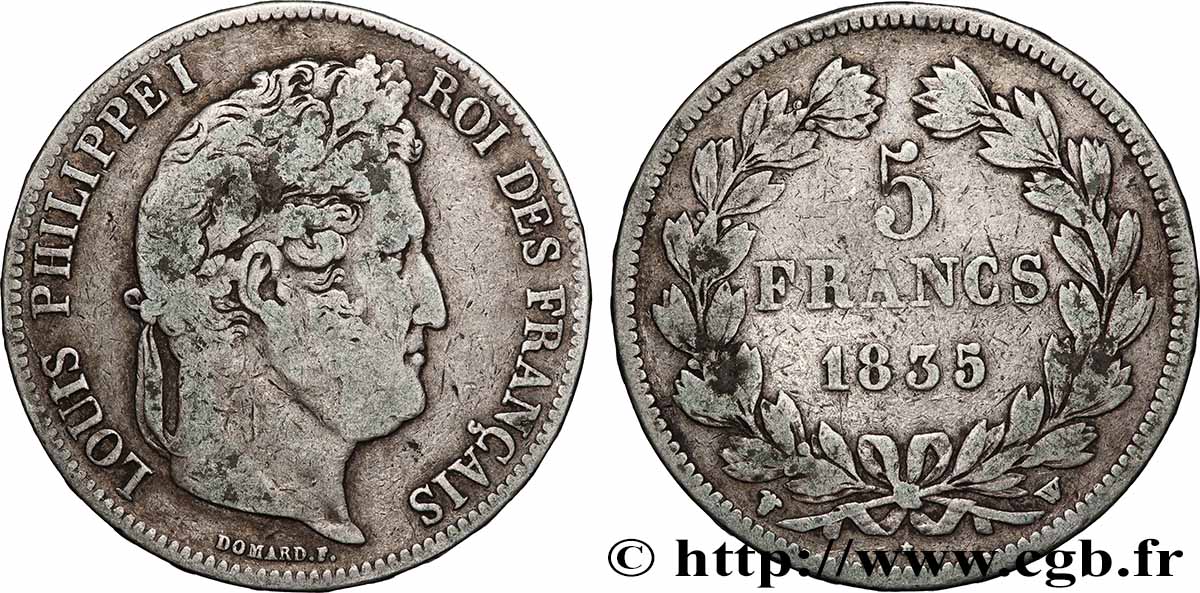 5 francs IIe type Domard 1835 Lille F.324/52 TB 