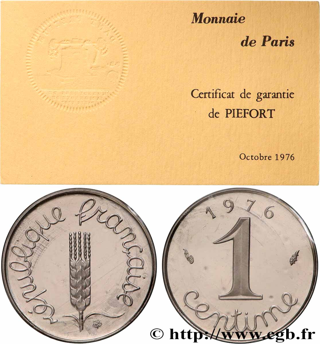 Piéfort acier de 1 centime Épi 1976 Pessac GEM.4 P1 ST 