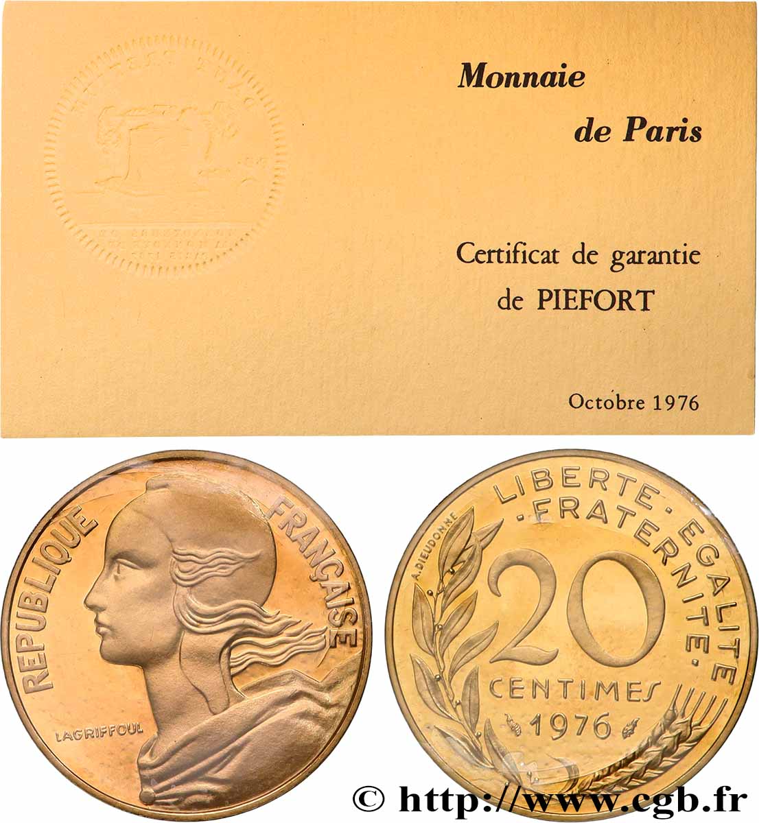 Piéfort Br-Al de 20 centimes Marianne 1976 Pessac GEM.56 P1 FDC 