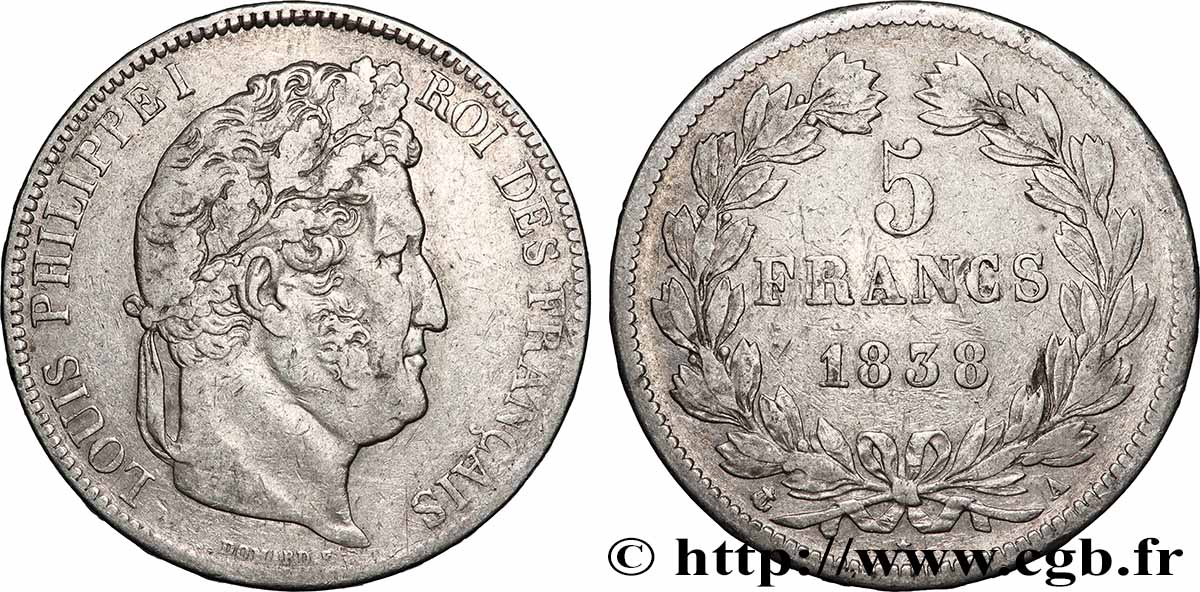 5 francs IIe type Domard 1838 Paris F.324/68 TB+ 