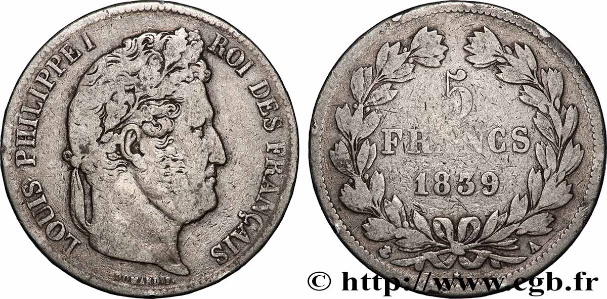 5 francs, IIe type Domard 1839 Paris F.324/75 VF 