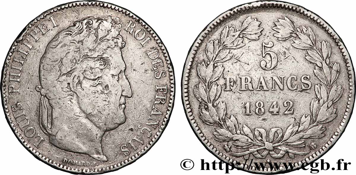 5 francs IIe type Domard 1842 Rouen F.324/96 B+ 