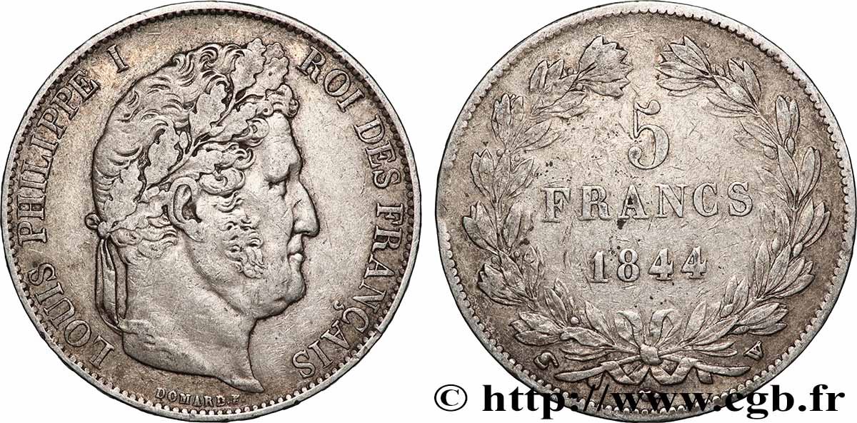 5 francs, IIIe type Domard 1844 Lille F.325/5 MBC 