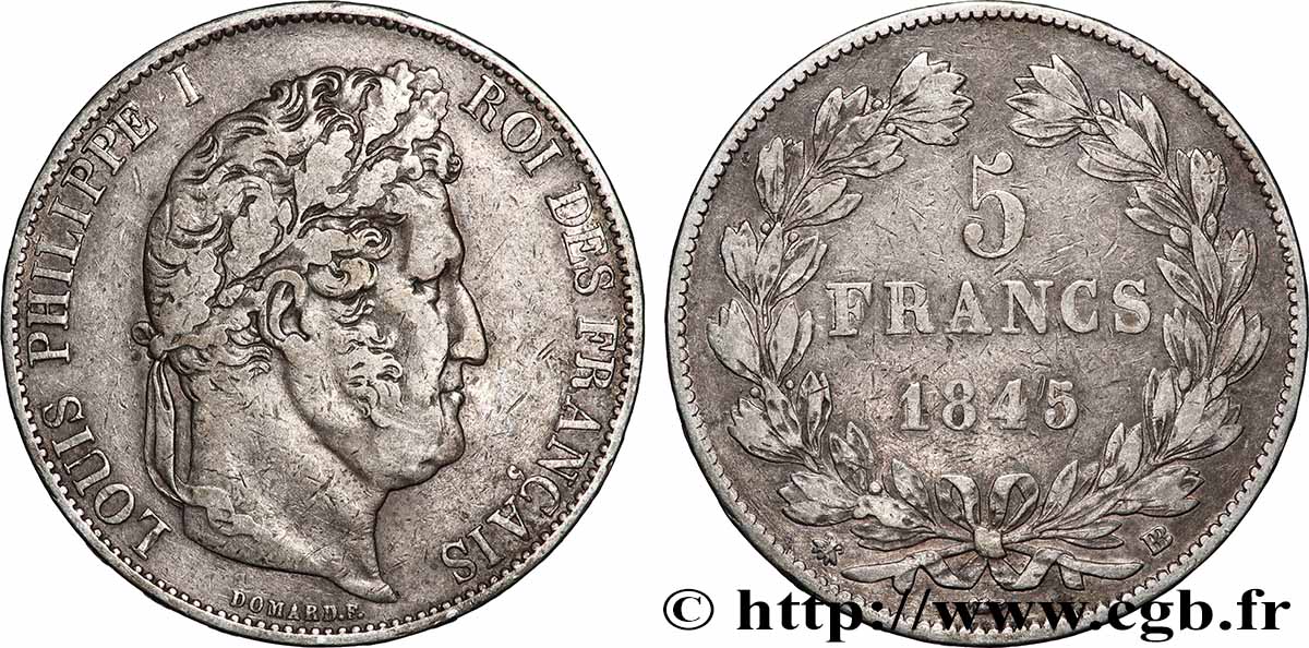 5 francs IIIe type Domard 1845 Strasbourg F.325/7 q.BB 