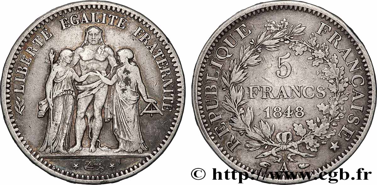 5 francs Hercule, IIe République 1848 Paris F.326/1 TB 