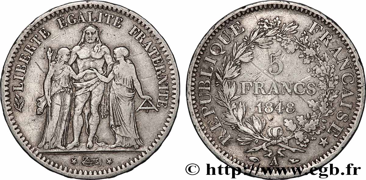 5 francs Hercule, IIe République 1848 Paris F.326/1 TB 
