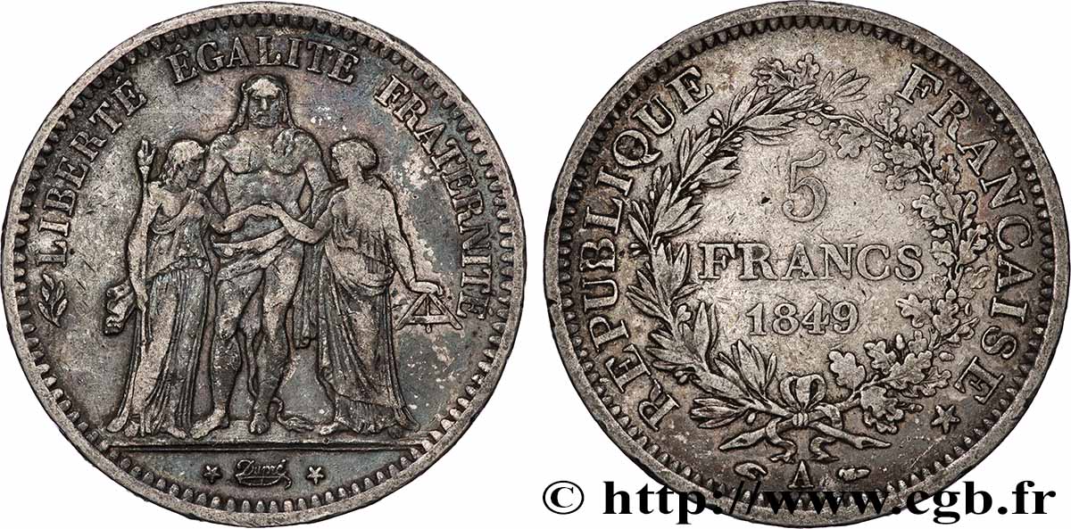 5 francs Hercule, IIe République 1849 Paris F.326/5 VF 