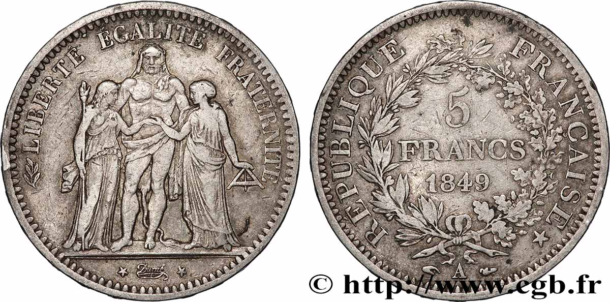 5 francs Hercule, IIe République 1849 Paris F.326/5 VF 
