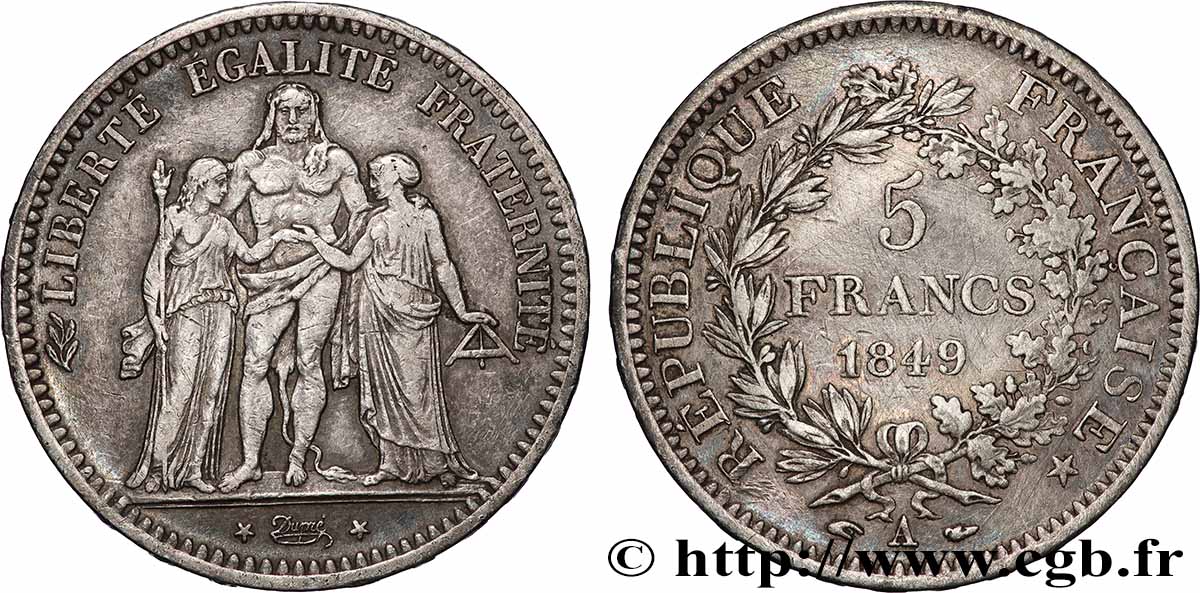 5 francs Hercule, IIe République 1849 Paris F.326/5 TB+ 