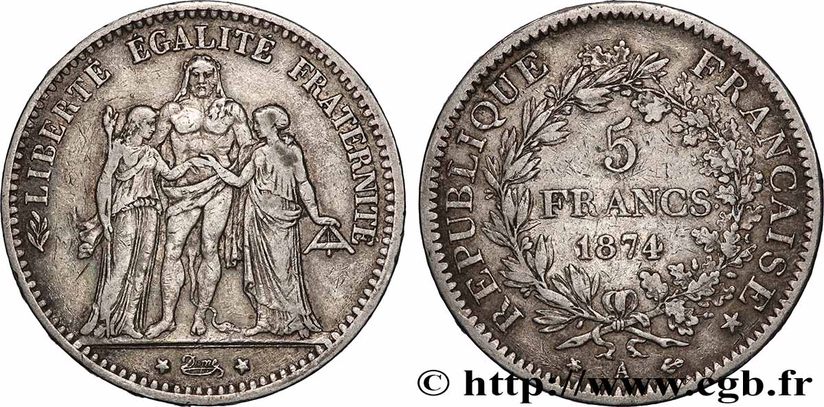 5 francs Hercule 1874 Paris F.334/12 TB 