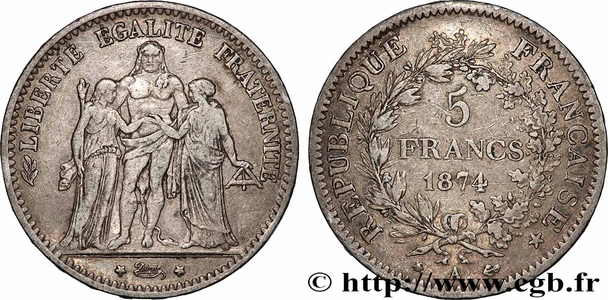 5 francs Hercule 1874 Paris F.334/12 TB 