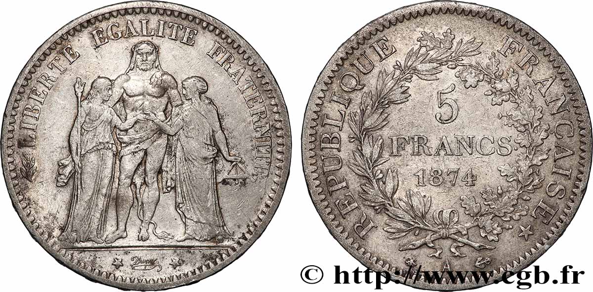 5 francs Hercule 1874 Paris F.334/12 TB 