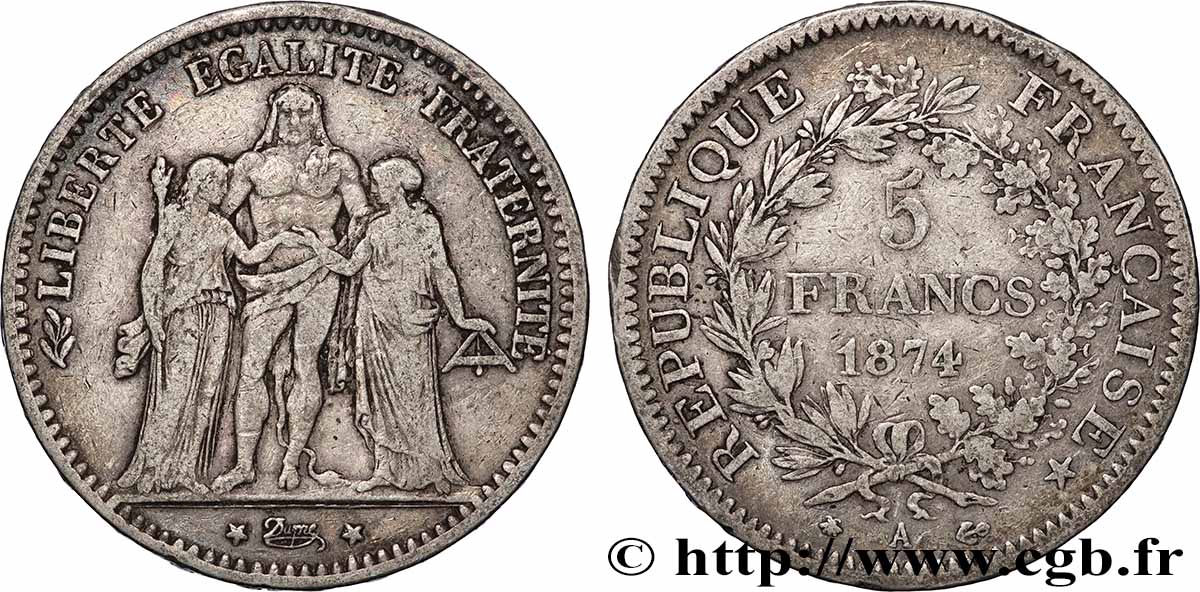5 francs Hercule 1874 Paris F.334/12 TB 