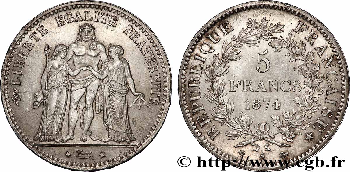 5 francs Hercule 1874 Paris F.334/12 MBC 