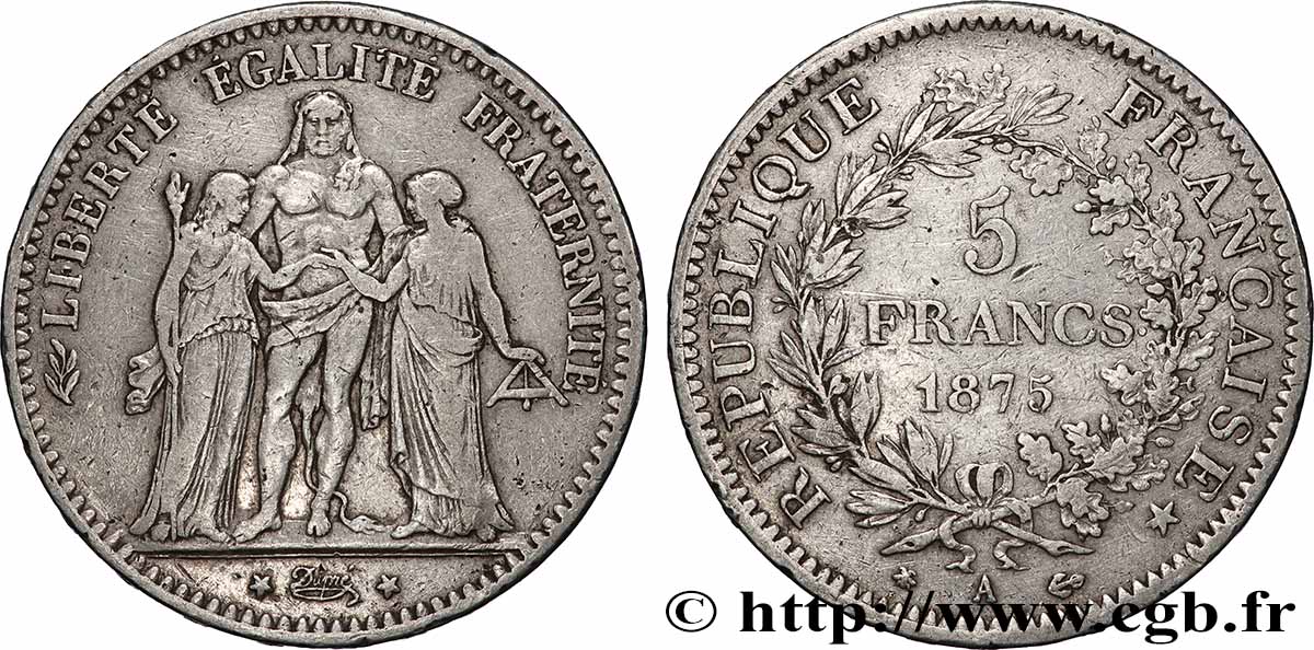 5 francs Hercule 1875 Paris F.334/14 TB 