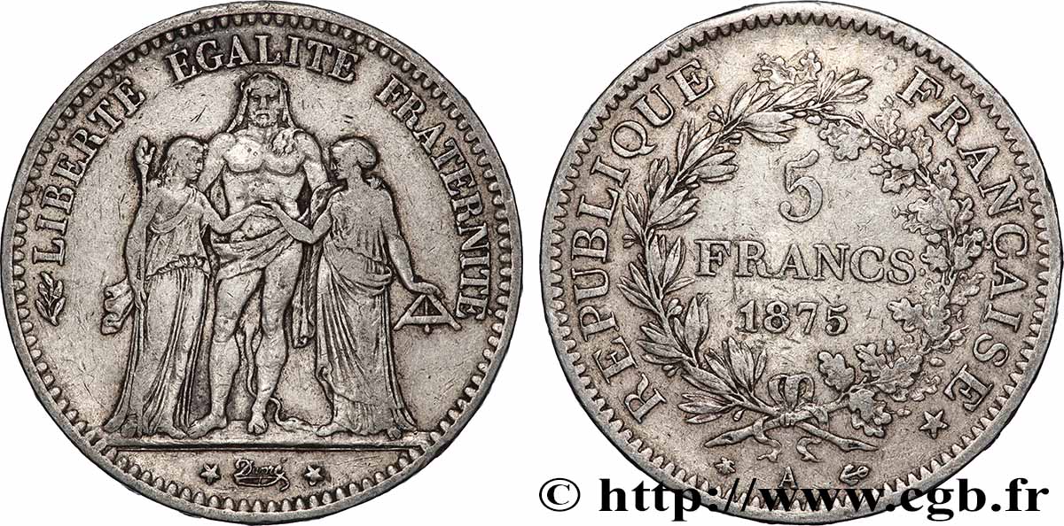 5 francs Hercule 1875 Paris F.334/14 MB 