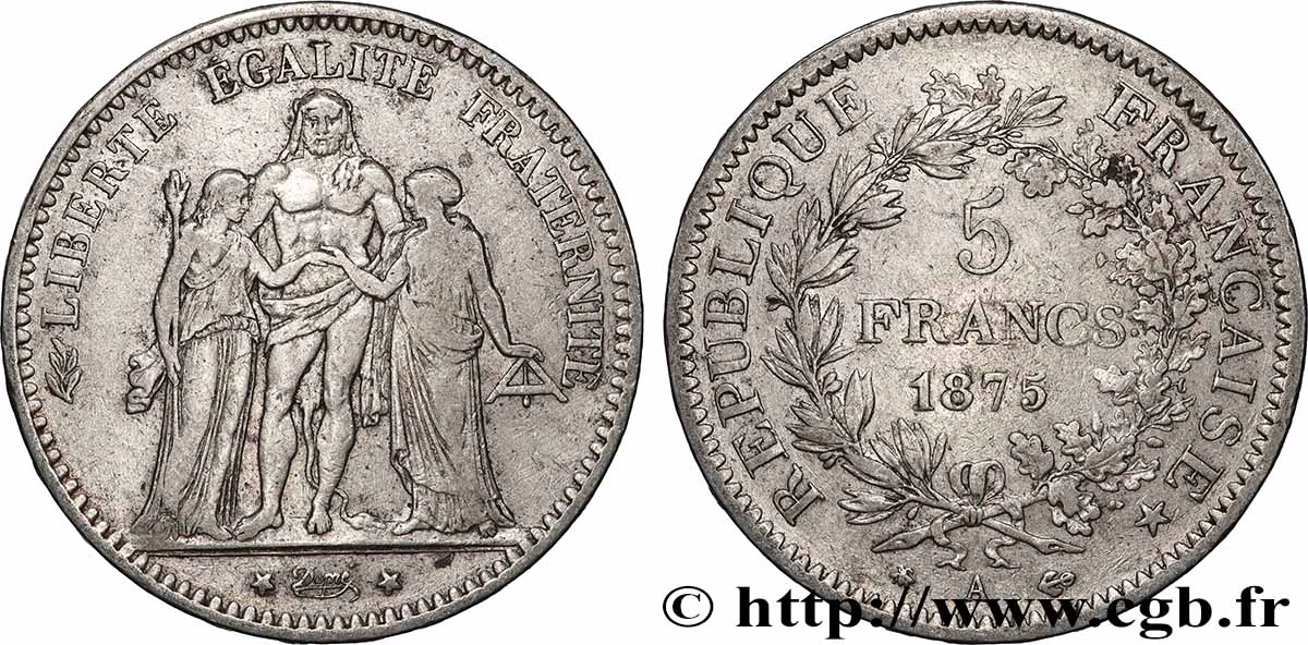 5 francs Hercule 1875 Paris F.334/14 TB 