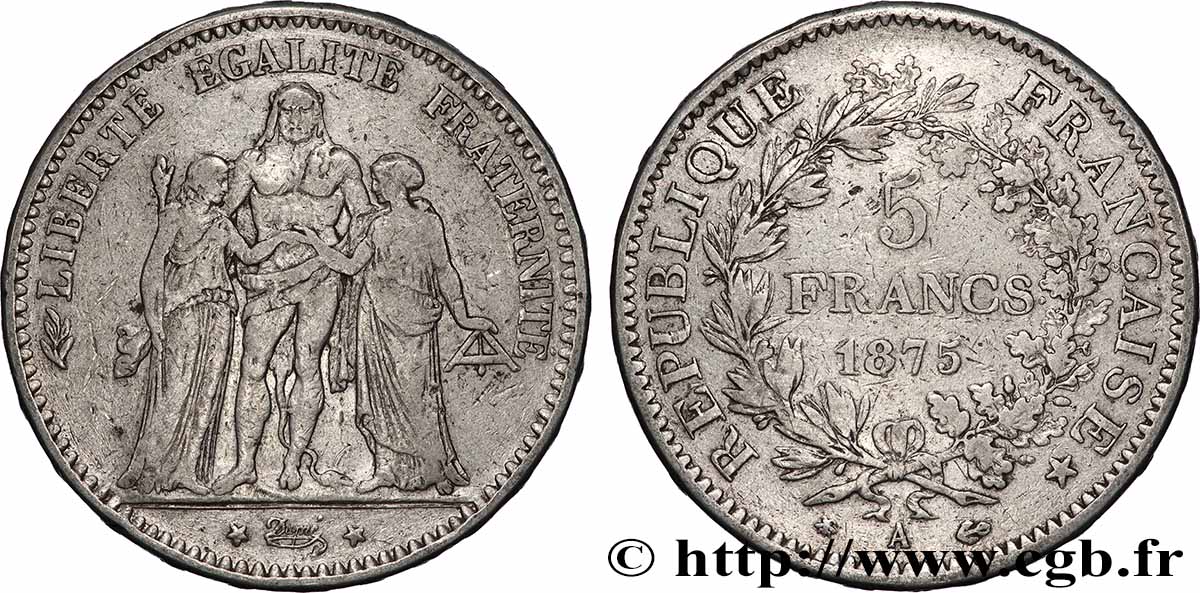 5 francs Hercule 1875 Paris F.334/14 TB 