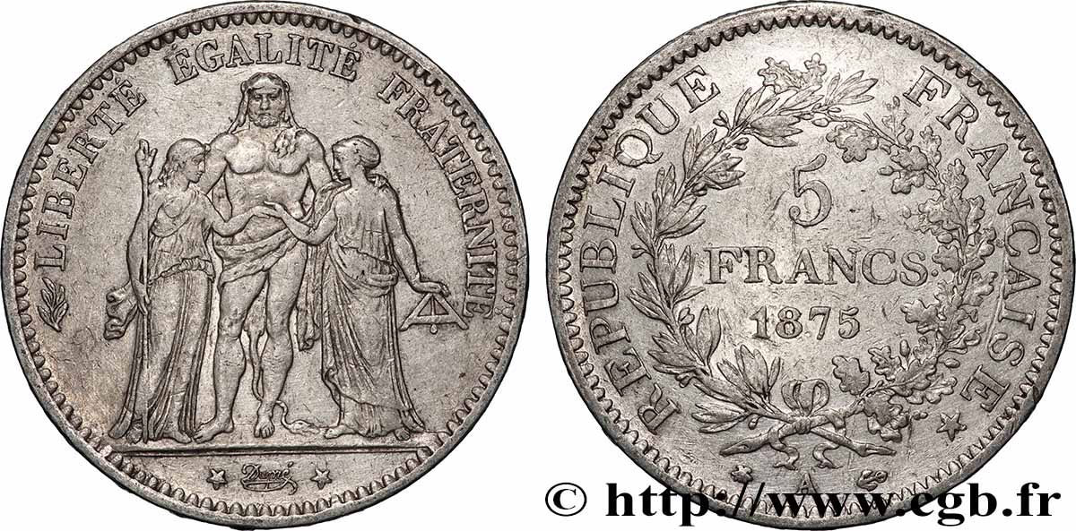 5 francs Hercule 1875 Paris F.334/14 TB 