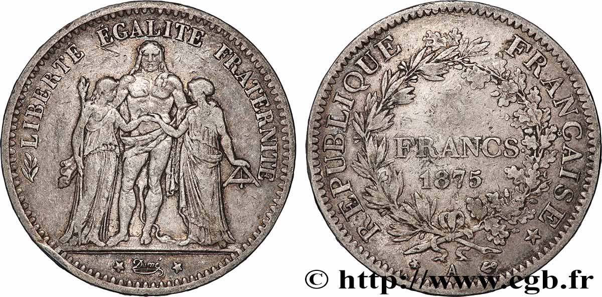 5 francs Hercule 1875 Paris F.334/14 TB 