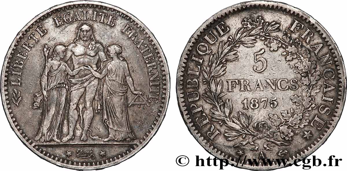 5 francs Hercule 1875 Paris F.334/14 TB 