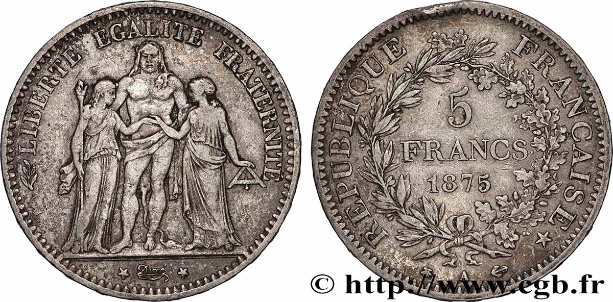 5 francs Hercule, petit A 1875 Paris F.334/15 TB+ 