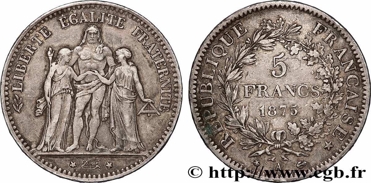5 francs Hercule 1875 Paris F.334/14 TB+ 