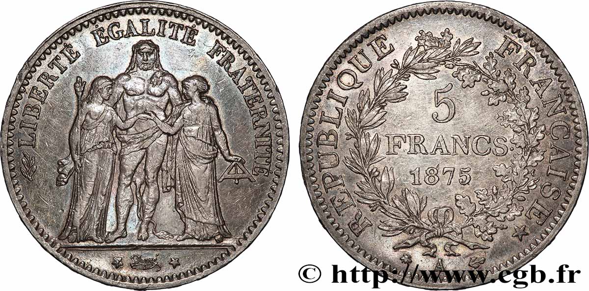 5 francs Hercule 1875 Paris F.334/14 TB+ 