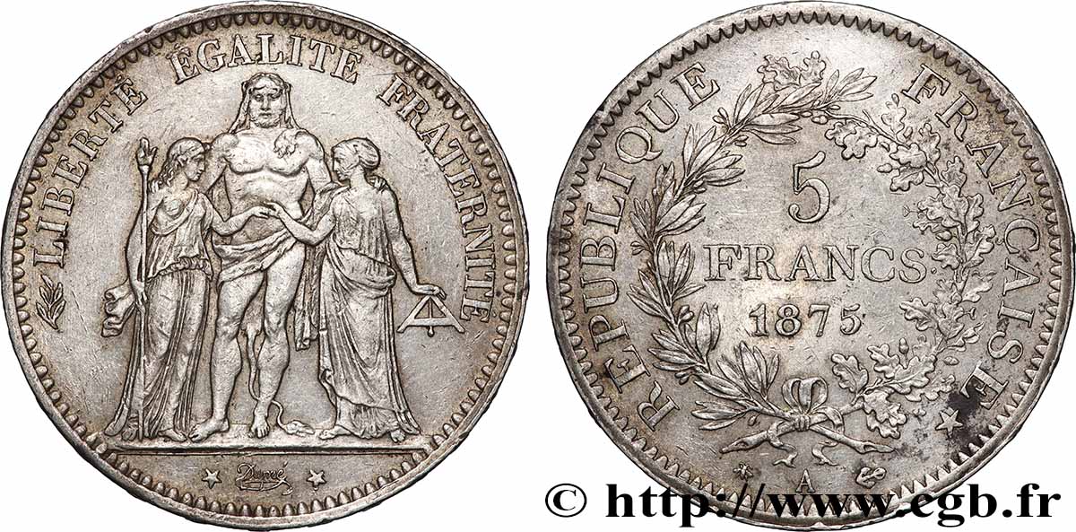 5 francs Hercule 1875 Paris F.334/14 TB+ 